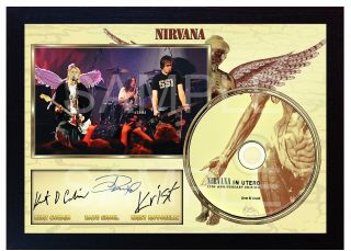 Nirvana Dave Kurt Cobain In Utero Signed Framed Photo Cd Disc Perfect Gift