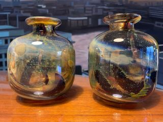 Pair Vintage Mdina Galaxy Squat Vases
