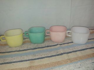 Vintage Glasbake Lipton Square Mugs Coffee Cups Soup Bowls Pastel Retro Set Of 4