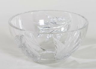 Stunning Tiffany & Co.  Cut Crystal Bowl Signed E Brost 1995 Leaves Heavy 10.  75 "