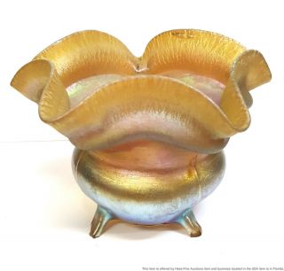 Antique Louis Comfort Tiffany Lct Studios Iridescent Footed Art Glass Vase