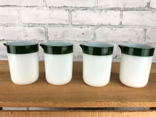 4 Rare Corning Pyrex Milk Glass Green Band 3 Oz.  Creamer Cups Macbeth - Evans