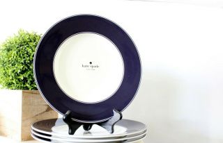 Kate Spade Nags Head Navy Kitchen Dinner Dishes Set Of 4 - 9 " Plates