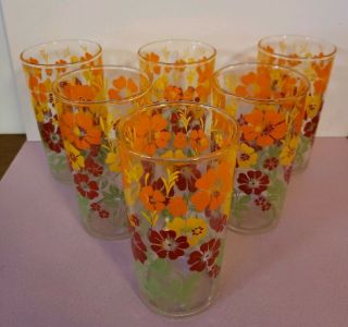 Vintage Mid Century Modern Colorful Floral Juice Glasses Set Of 6