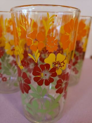 Vintage Mid Century Modern Colorful Floral Juice Glasses Set Of 6 2