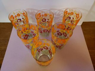 Vintage Mid Century Modern Colorful Floral Juice Glasses Set Of 6 3