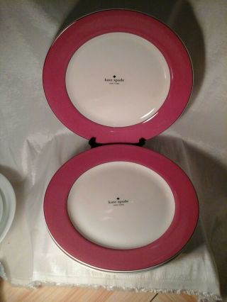 Kate Spade For Lenox Rutherford Circle Pink Border Dinner Plates Set Of 4 Nwt