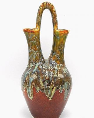 Southwest Indian Wedding Vase Studio Art Pottery Drip Glaze Green Brown 14 " Sign