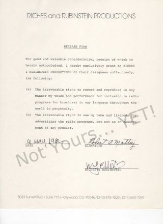 Robert A.  Mattey Autographed One - Of - A - Kind Release Form " From Jaws To E.  T.  " 1982