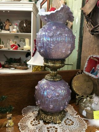 Vintage Fenton Lavender Satin Poppy Double Ball Lamp