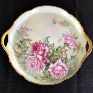 Antique Jean Pouyat Limoges China Handled Plate Hand Painted Roses