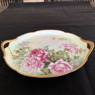 Antique Jean Pouyat Limoges China Handled Plate Hand Painted Roses 2
