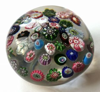 Antique LARGE 40 - Cane CLICHY Spaced Concentric PAPERWEIGHT with 2 ROSE Canes 3