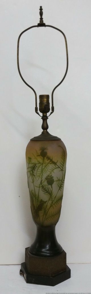 Antique Signed Galle Tall Cameo French Art Glass Floral Lamp Base 14in