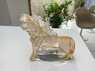 Marcolin Art Crystal Lion Lead Crystal Over 24 C Gold Flake Sweden Fm Konstglas