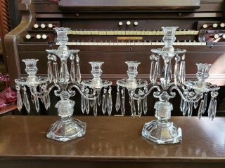 Vintage Pair Heisey Old Williamsburg Crystal 3 Candlelight Candelabra Wi
