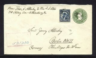 U.  S.  1924 Registered Uprated Postal Stationery Fkd Sc 565 14c Germany