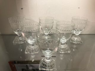 6 William Yeoward Stella Wine Water Crystal Glass Goblets Etched Georgian Style