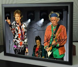 Mick Jagger Keith Richards Ronnie Wood Rolling Stones Signed Framed Tribute