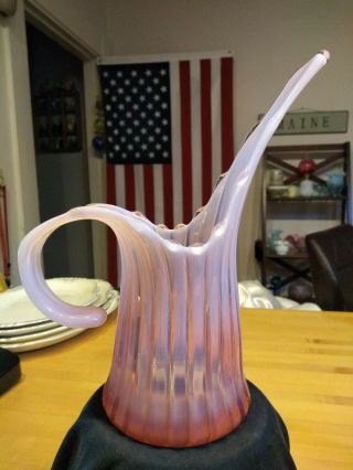 Vintage Fostoria Heirloom Opalescent Pink Vase Pitcher Mid Century 9 "