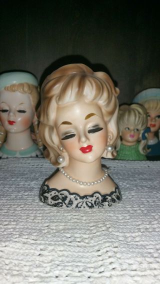 5 1/2 " Vintage Ladies Head Vase Enesco " Necklace Girl " Headvase
