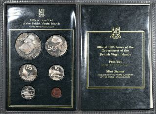 1985 British Virgin Islands 6 - Coin Proof Set & Stamps Folder A1577