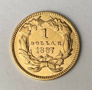 1887 Usa $1 One Dollar " Large Indian Head " Gold (. 900) Authentic American Coin