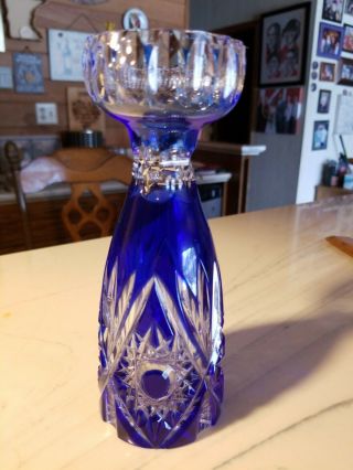 Vintage Bohemian Crystal Vase Cobalt Blue Cut Glass To Clear 7 "