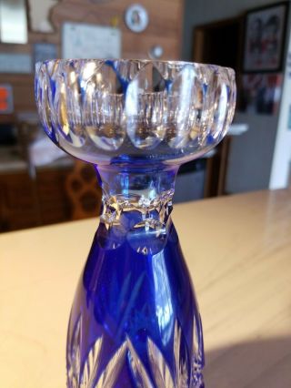 Vintage Bohemian Crystal Vase Cobalt Blue Cut Glass to Clear 7 