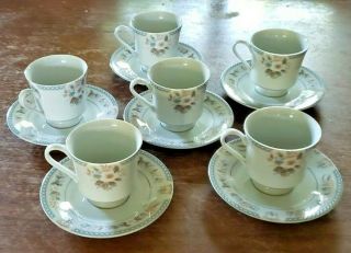 Vtg Set Of 6 Society Fine China " The First Lady " Teacups And Saucers 4764