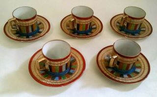 Occupied Japan Vintage Gec Demitasse Cups And Saucers Tea Sake Painted Set Of 5