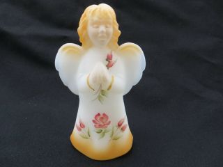 Fenton Glass Opal Satin/tan Angel With Hand Painted Roses 5 " H