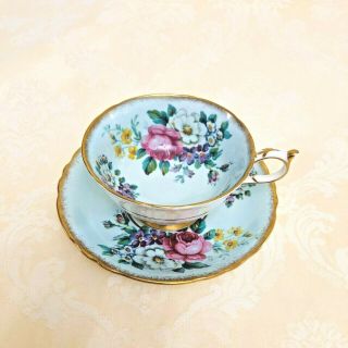 Paragon Blue Footed Rose Floral Gold Teacup And Saucer