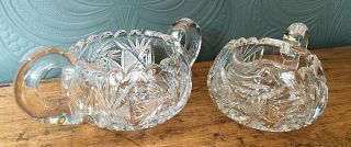 Crystal / Cut Glass Sugar Bowl And Creamer Pinwheel Designs Heavy