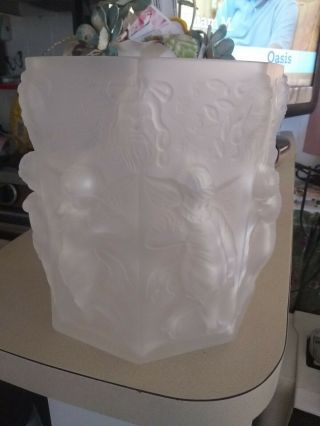 Art Deco Frosted Glass 8 - Sided Blown Out Cherubs Angels Bearded Men Diety Vase