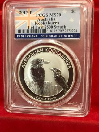 2017 P Australia 1oz Silver Kookaburra Pcgs Ms70 1 Of First 2500