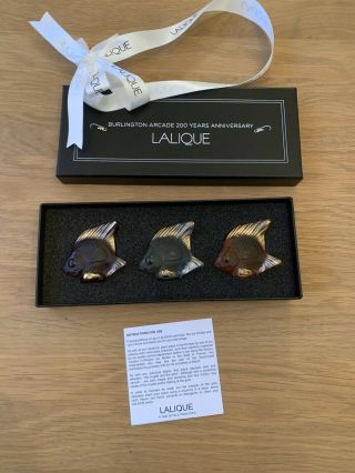 Lalique Set Of Three Fish 24k Gold Stamped Limited Edition Burlington Arcade