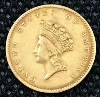 1856 Type 3 Gold $1 Dollar Indian Princess Head,  Sharp Detail Planchet Error