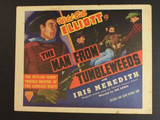 1940 Man From Tumbleweeds Western Movie Lobby Title Card Wild Bill Elliott