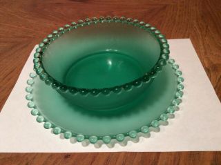 Dalzell Viking Handmade Candlewick Green Frosted Salad/soup Bowl And Plate