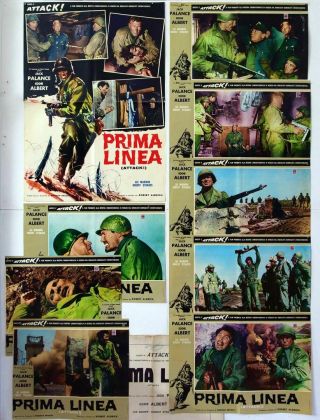6 Italy Photobustas,  2,  1 - Attack - Jack Palance - Lee Marvin - Aldrich - War - B87 - 12