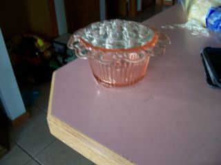 Old Colony Lace Edge pink flower bowl with crystal frog 2