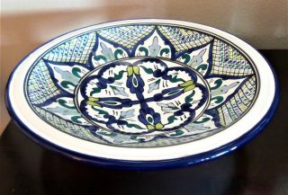 Le Souk Tunisia Large Pottery 16 " Serving Bowl Hand Painted Blue Green Lavender
