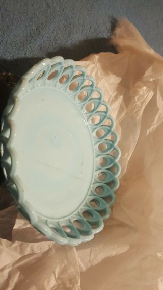 Vintage Lattice Lace Edge blue Milk Glass candy/Fruit Bowl/Dish 3