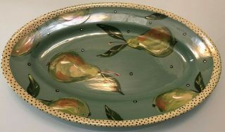 Droll Designs Vintage Oval Shaped Platter With Pears 17 3/4 X 11 Inch