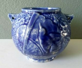 Burford Bros - Rare Antique Blue Spongeware Art Pottery Vase - Liverpool Ohio