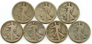 7 Scarce Date Silver Walking Liberty 50c Half Dollars | Ag - G Details