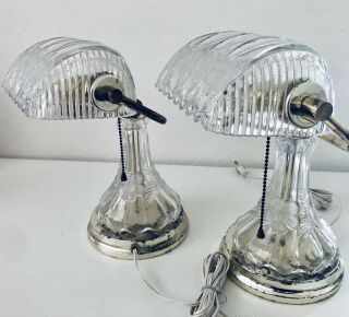 Set Of 2 Rare Vintage Art Deco Imperilux Crystal Parlor Desk Lamp Light Heavy