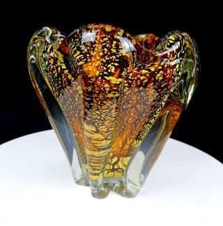 Murano Italy Barovier And Toso Amber And Gold Flecks Large Heavy 7 1/2 " Vase
