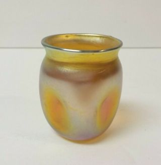 Tiffany Gold Favrile Iridescent Art Glass Toothpick Holder,  Miniature Vase 1